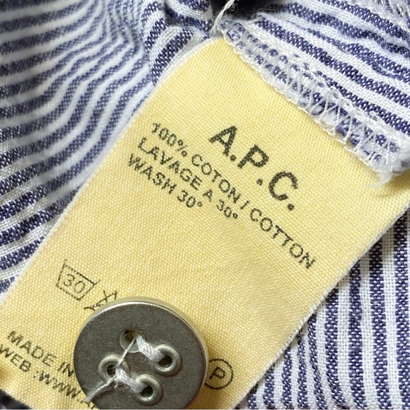 A.P.C seersucker blue white pin stripe print sleeveless shorts romper jumper - Picture 6 of 7